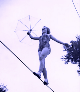 Crossing a high wire with crocodiles below is going to make someone more tense and less likely to trust their abilities. 