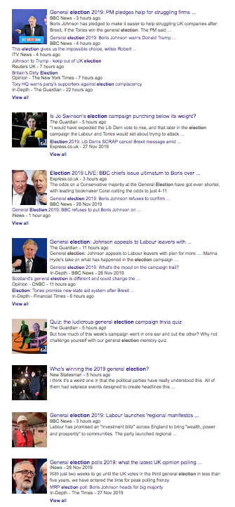 Google search results for "election news" skewed towards Tories