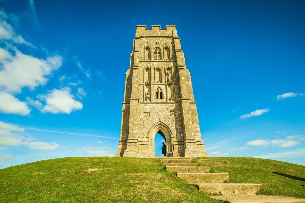 The remains of St Michael's at the top of Glastonbury Tor